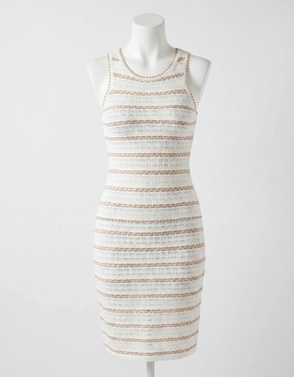 NEW BRODIE CASHMERE breton stitch tank top in light brown striped
